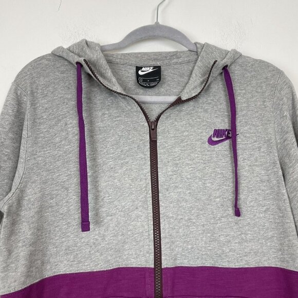 Nike Mens Gray Purple Color Block Jersey Full Zip Hoodie Sweater Size Small - Picture 5 of 9